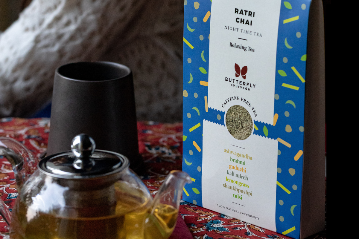 Ratri Chai | Night Time Tea by Butterfly Ayurveda: A Herbal Infusion for Serenity with Tulsi and Lemongrass